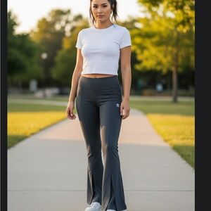 NWT Adidas Women's Gray Flared Pants yoga exercise spandex hi rise tight fit XL